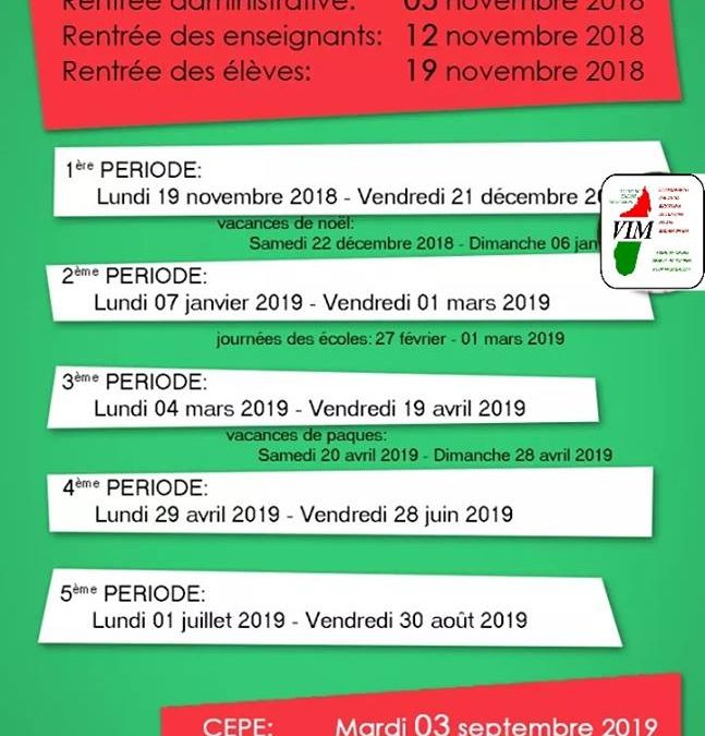 Calendrier Scolaire 2018-2019