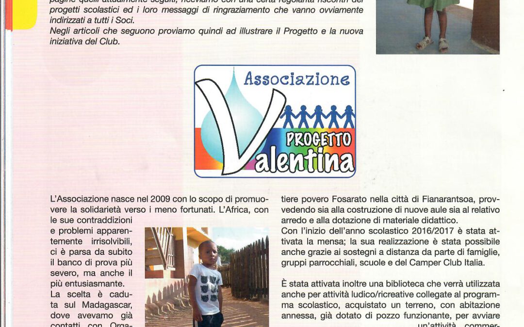 PROGETTO VALENTINA E CAMPER CLUB ITALIA INSIEME PER LA SOLIDARIETA’ – Luglio 2022